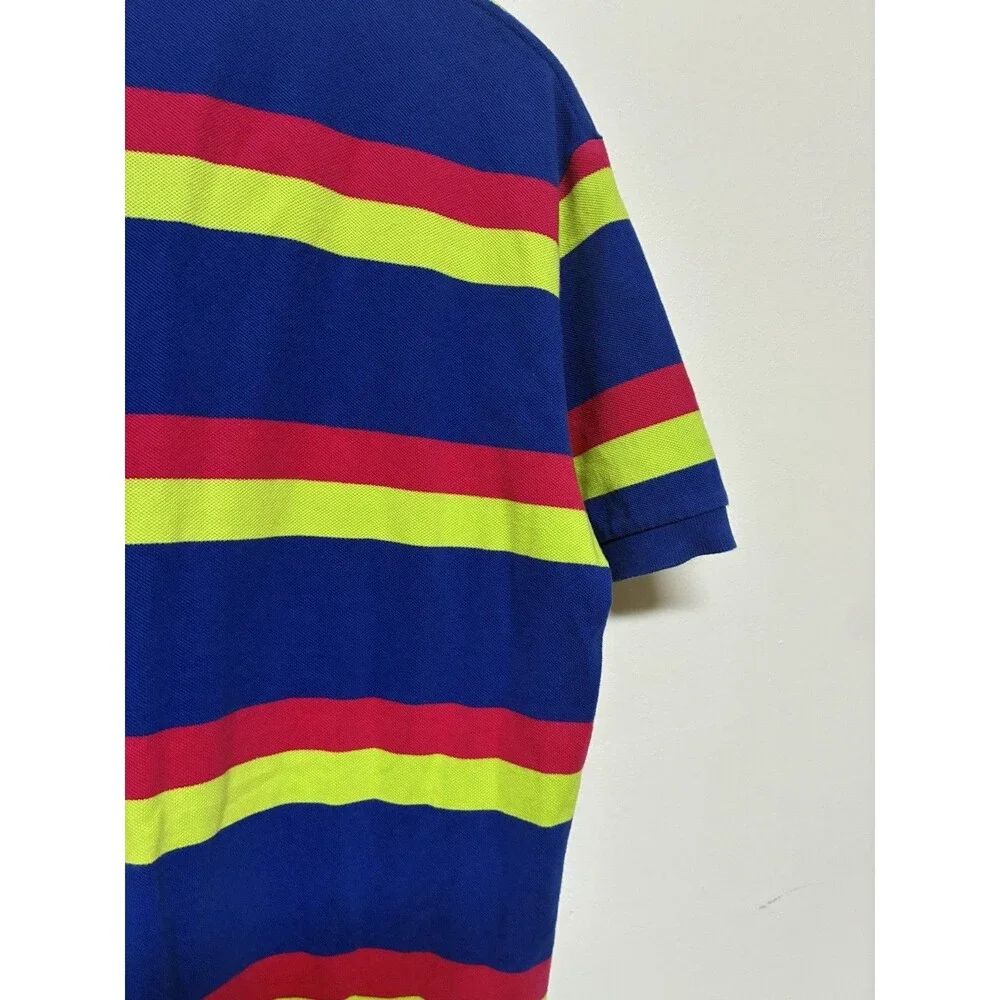 Polo Ralph Lauren Men’s Medium Polo Blue With Bright Red And Yellow Stripes